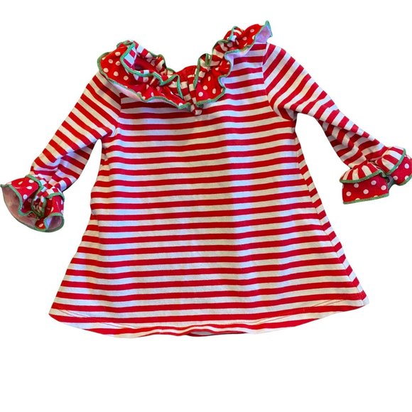 Bonnie Baby 3-6 month Christmas Tree Dress Red Stripe Holiday Ruffles - Picture 4 of 5